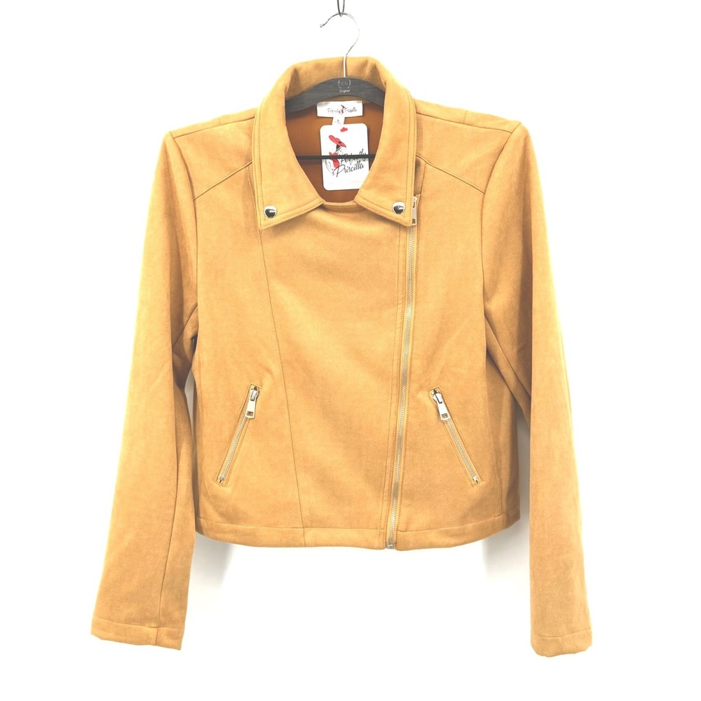 Moto Jacket Womens Small Camel Full Zip Faux Suede Microsuede New With‎ Tags